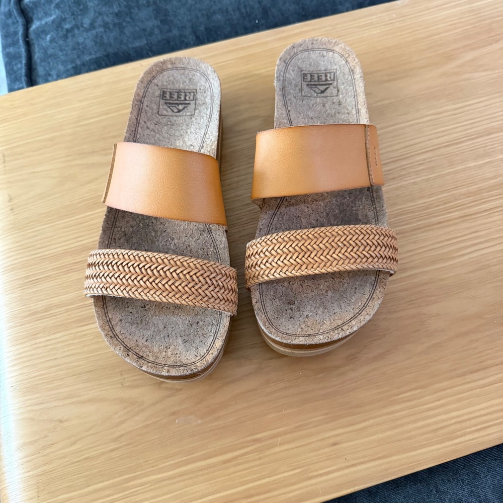 Reef Cushion Vista Hi Tan Woven Platform Slide Sandals Womens 8 CI5119-16